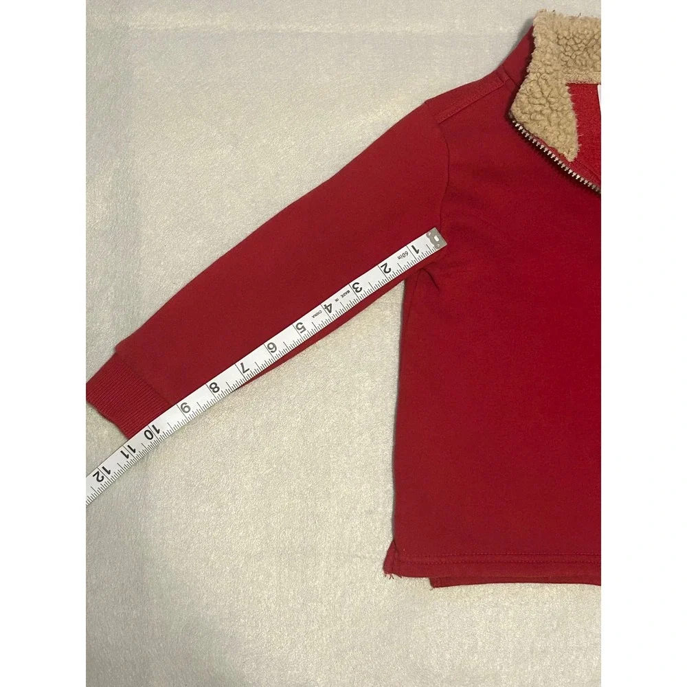 Carters Toddler Boys Red Sherpa Lined Quarter Zip Fleece Sweatshirt 4T Dog Logo